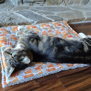 REVERSIBLE MAT Cat Crinkle Pad, Kitty Pillow Bed, Kitten Sleeping Pad, Cat Lover Gift Idea, Flannel Cotton Fabric