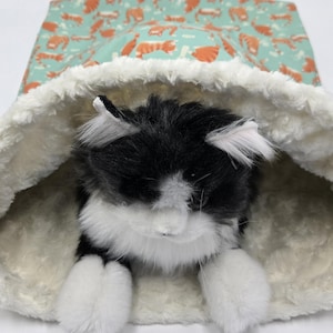 Cat Crinkle Sleeping Bag, Kitty Snuggle Sack, Kitten Burrow Pouch, Cat Lover Gift Idea, Faux Fur Lining