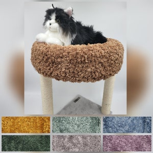 Crochet Cat Tree Tower Cover, Kitty Condo House Slipcover, Washable Perch Top Pad, Hammock Wrap, Teddy Yarn