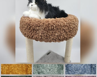 Crochet Cat Tree Tower Cover, Kitty Condo House Slipcover, Washable Perch Top Pad, Hammock Wrap, Teddy Yarn