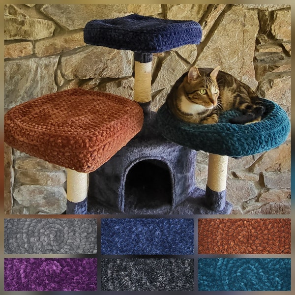 CLEARANCE As Is Crocheted Cat Tower Covers, Kitty Condo Slipcovers, Hammock Perch Mat, Chenille Sparkles and Speckles