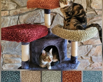 CLEARANCE As Is: Crochet Cat Tree Tower Cover, Kitty Condo House Slipcover, Washable Perch Top Pad, Hammock Wrap, Chenille Yarn