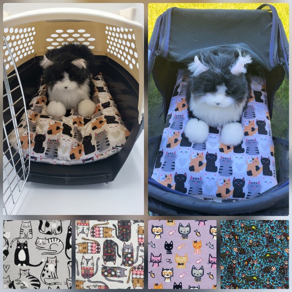 Cat Stroller Pad Mat, Travel Carrier Mat, Kitty Plush Blanket, Pet Lover Gift Idea, Flannel