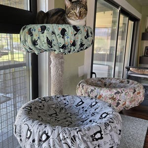 Reversible Cat Tree Tower Cover, Kitty Condo House Slipcover, Washable Perch Top Pad, Hammock Wrap, Cotton