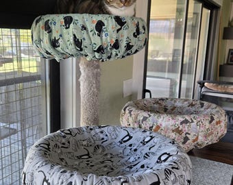Reversible Cat Tree Tower Cover, Kitty Condo House Slipcover, Washable Perch Top Pad, Hammock Wrap, Cotton