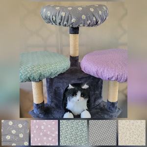 Reversible Cat Tree Tower Cover, Kitty Condo House Slipcover, Washable Perch Top Pad, Hammock Wrap, Cotton