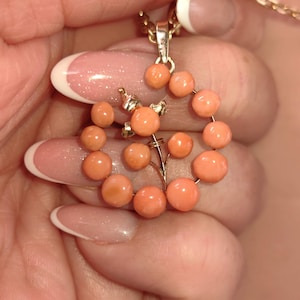 Natural Mediterranean Red Coral Solid Yellow 14K Gold Floral Round Pendant, Vintage Antique Coral Charm