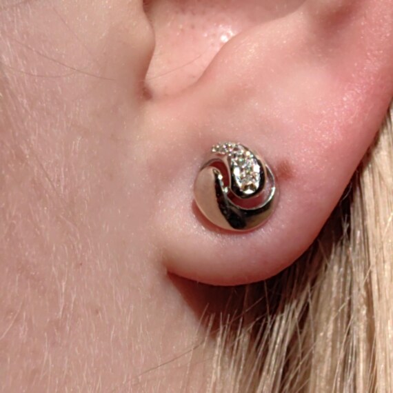 Diamond Solid 8k White Gold Round Stud Geometric … - image 8