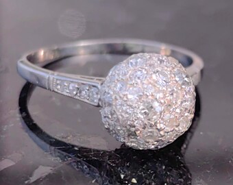 Platina Diamond Original Art Deco 1930s Hallmarked Antique Engagement  Proposal Pavé full diamonds approx 1.ct Globe Ring