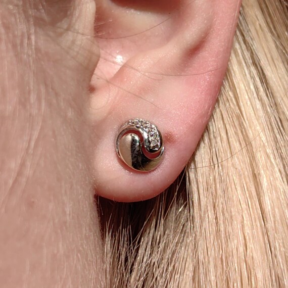 Diamond Solid 8k White Gold Round Stud Geometric … - image 5