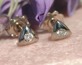Diamond 14k Yellow Gold Triangle Stud Earrings: Geometric Art Deco