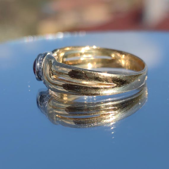 18k Yellow Gold Ruby Diamond Ring - Stackable Wed… - image 4