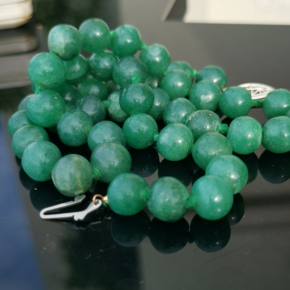 Collier Négligé Ancien Art Déco En Argent Massif Avec Aventurine - Bijou Vintage