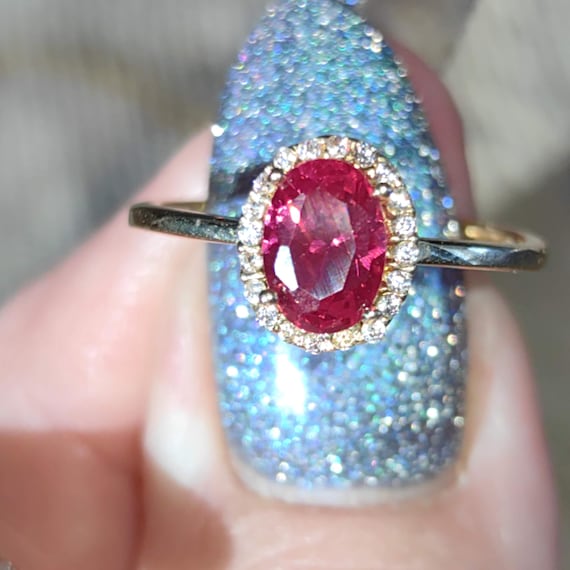 14k Solid Yellow Gold Artificial Ruby Cubic Zirco… - image 6