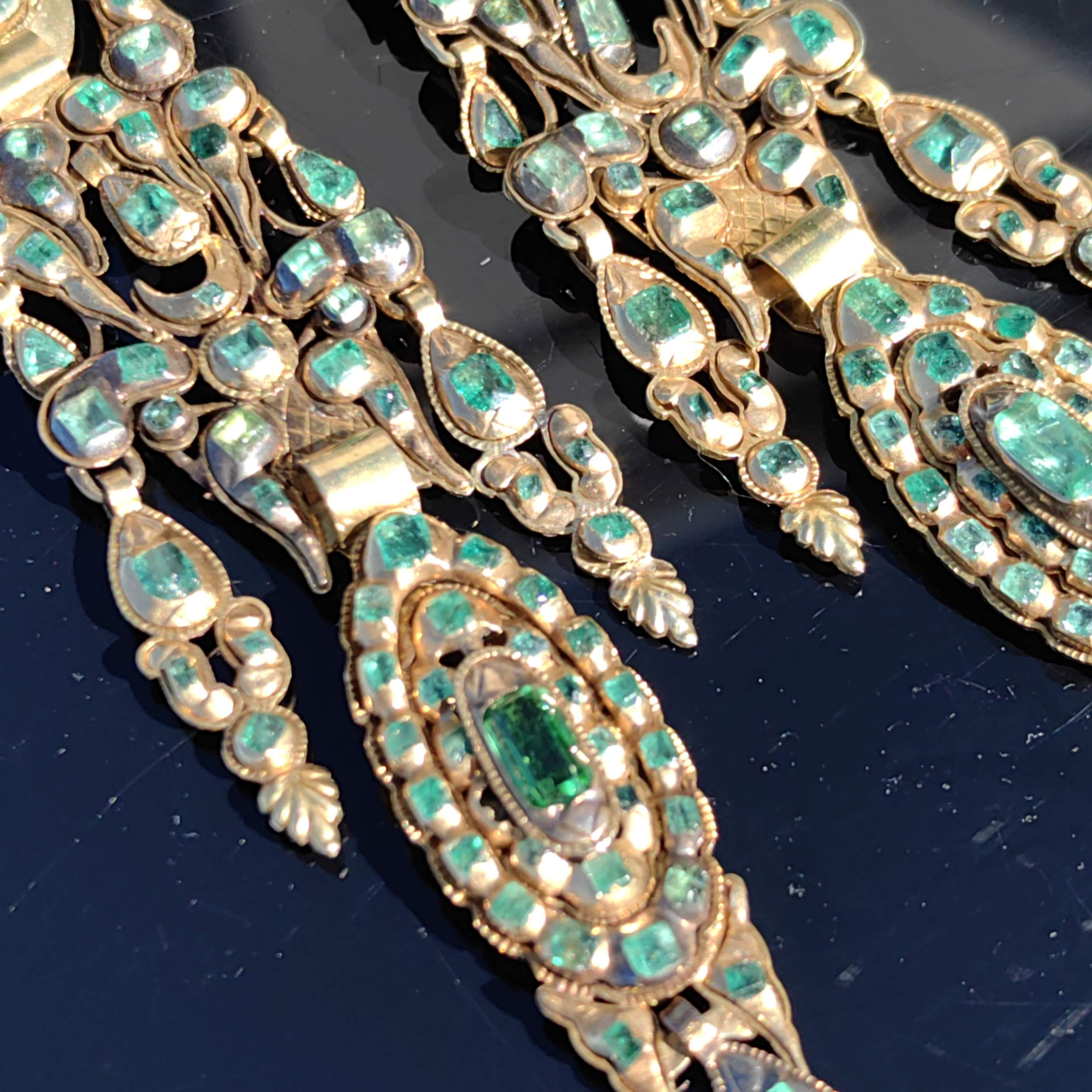 Antique Rococo Emerald Earrings: 18k Gold Baroque Dangle Earrings 