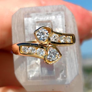 0,64 ct diament 21,6 k dwa serca w kształcie żółtego złota Ty i ja zaręczynowy ślubny pierścionek miłość zabytkowy prezent rocznicowy dla niej