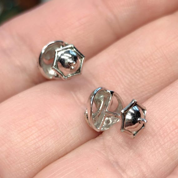 Diamond Solid 8k White Gold Round Stud Geometric … - image 7