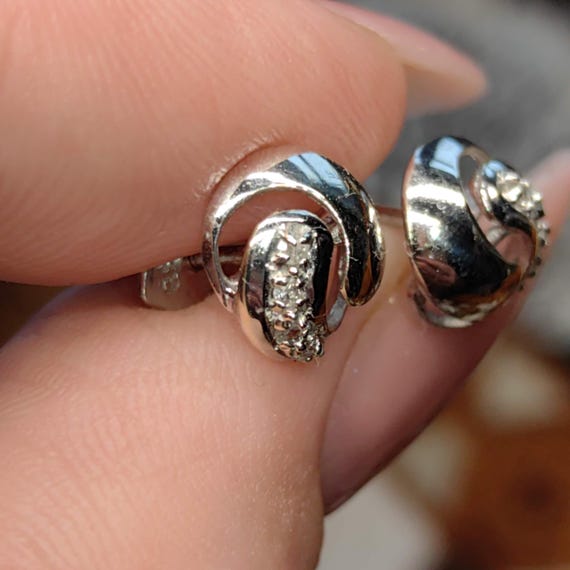 Diamond Solid 8k White Gold Round Stud Geometric … - image 11