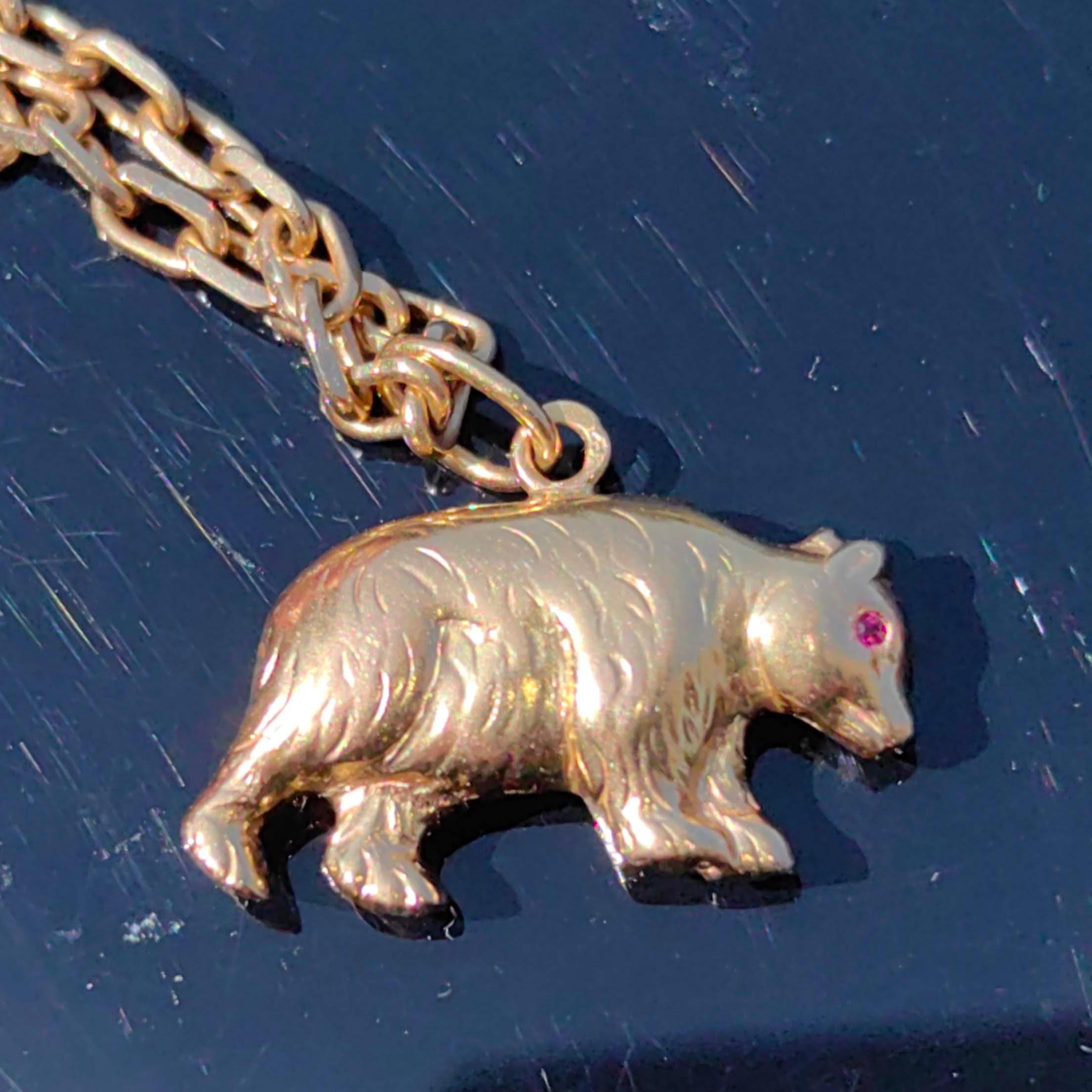Pendentif Ours Articulé Multicolore Avec Chaîne Dorée - Neuf Sans Emballage, Pierre Chocolat