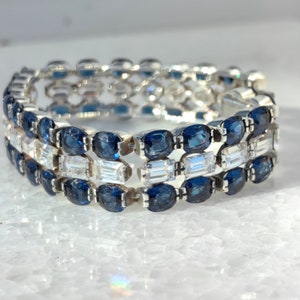 Art Deco Vintage Blue and White Stone Silver Bracelet