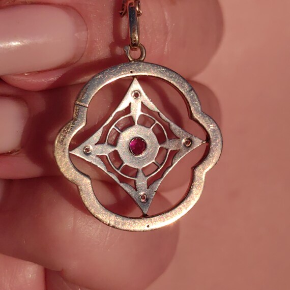 Art Nouveau Diamond Ruby Pendant 18k Solid Yellow… - image 3
