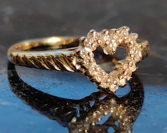 Vintage Diamond 14k Yellow Gold Heart Shaped Dainty Promise Ring Engagement Ring