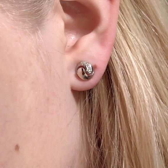 Diamond Solid 8k White Gold Round Stud Geometric … - image 10