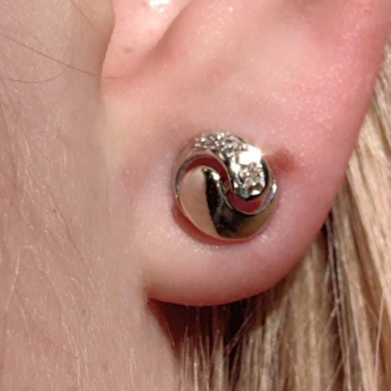 Diamond Solid 8k White Gold Round Stud Geometric … - image 2