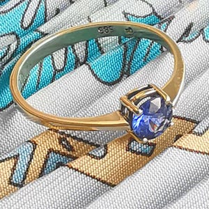 bague vintage en or 14 carats saphir bleu naturel, bague en or massif saphir solitère, bague de fiançailles en saphir bleu véritable.