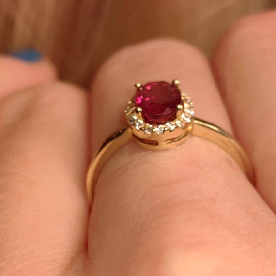 14k Solid Yellow Gold Artificial Ruby Cubic Zirco… - image 7