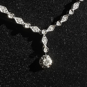 1940s Art Deco Diamond Necklace: 18k White Gold Choker
