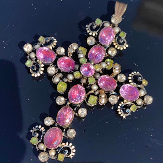 Collier Pendentif Grande Perle Baroque Rose Avec Citrine Et Grenat - Argent 925, Fait Main