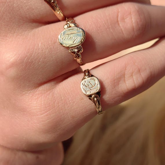 Solid Yellow Gold Antique F E Initials Letter Nam… - image 3