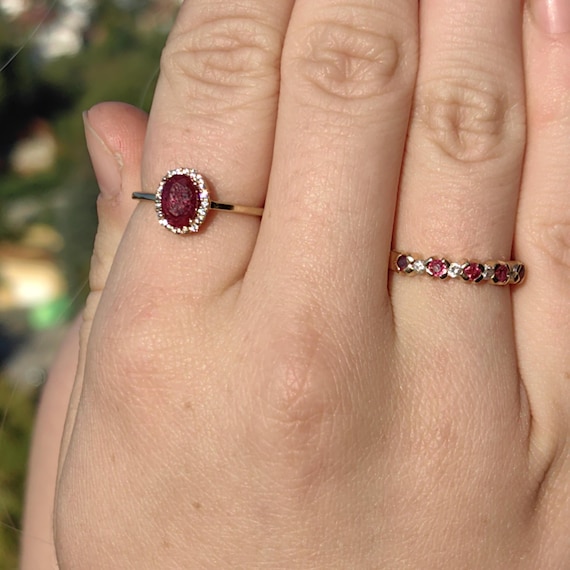 Mid Century Ruby Diamond  Solid Yellow Gold Daint… - image 6