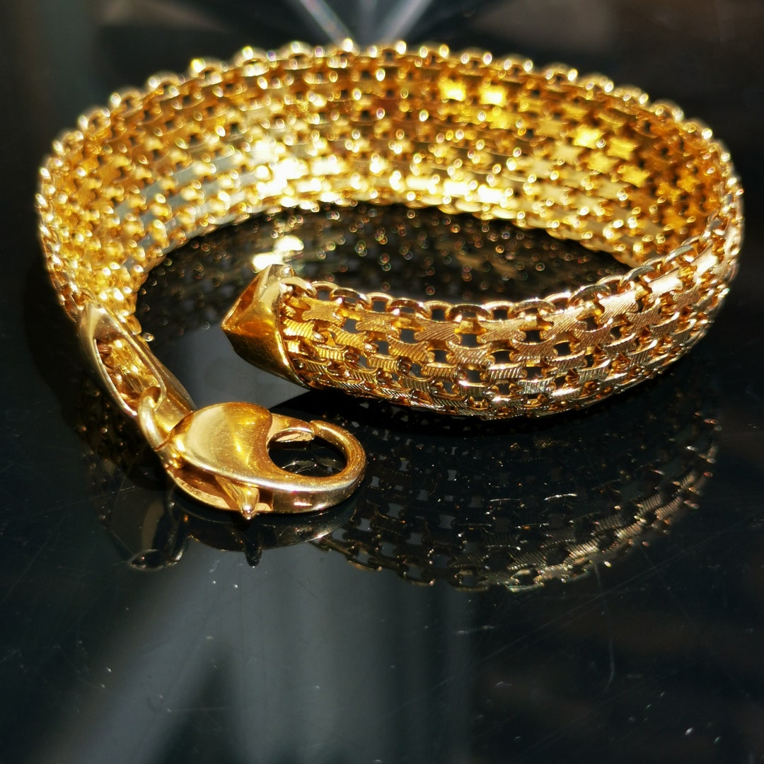 Vintage 1960s Italy 14k Solid Yellow Gold Wide Handmade Thick