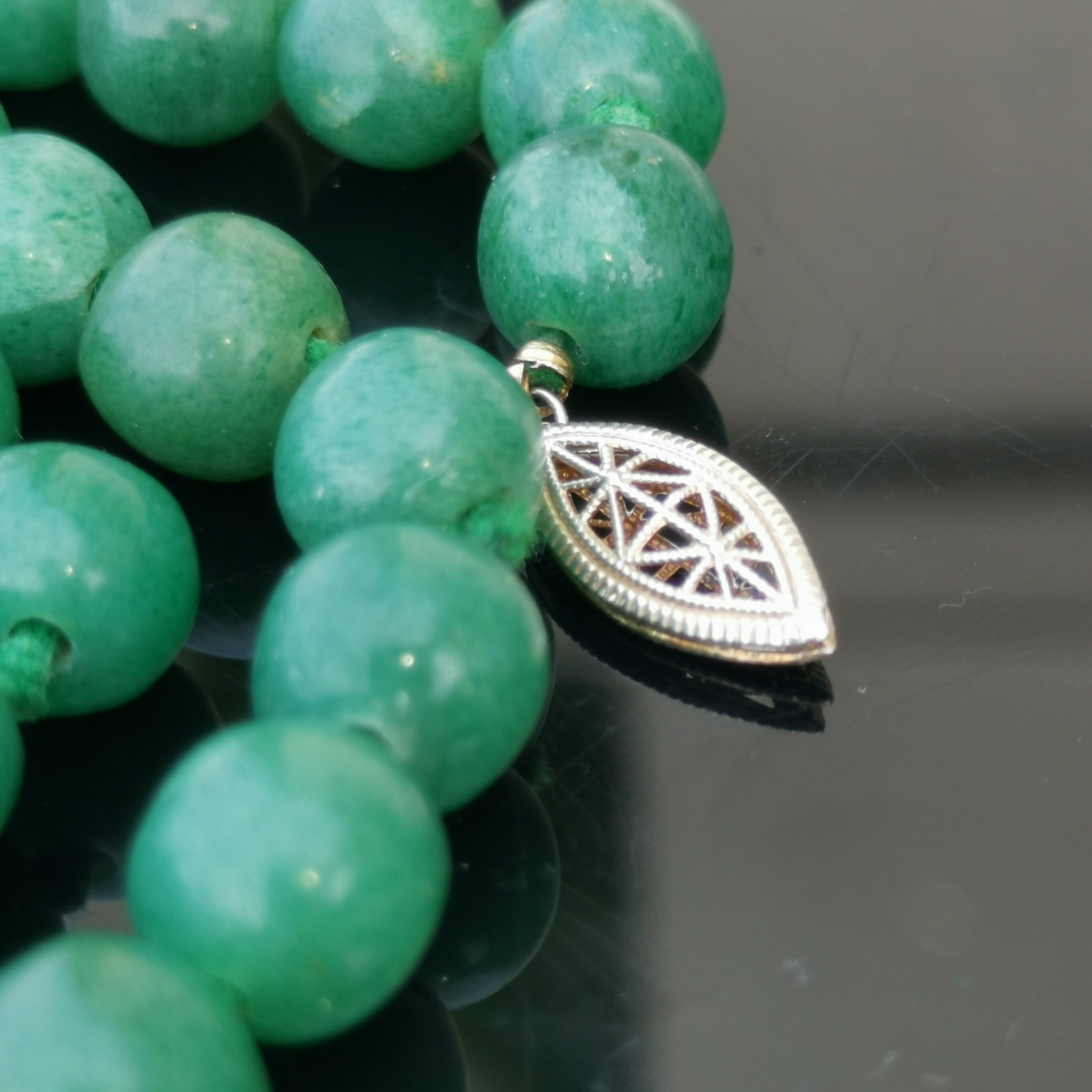 Collier Négligé Art Déco En Argent Massif Et Aventurine – Vintage Et Ancien