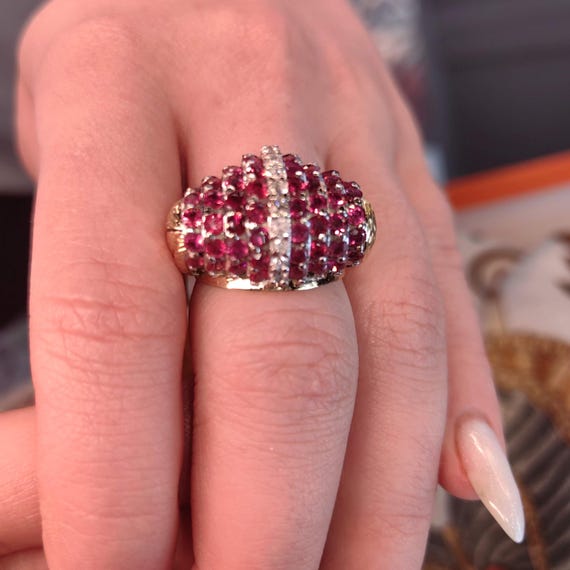 Art Deco 1930s  Natural Raspberry Red Ruby and Di… - image 3