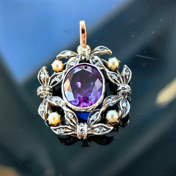 Art Nouveau 1900s Amethyst Rose Diamond Diamond a… - image 8