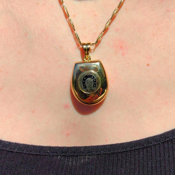 Antique 14k Gold Locket Pendant: Art Nouveau Enamel Horseshoe Design