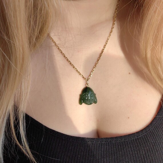Pendentif bouddha chinois en jade vert, pendentif bouddhiste en