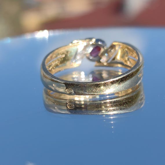 18k Yellow Gold Ruby Diamond Ring - Stackable Wed… - image 9
