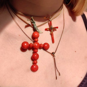 1800s  Georgian Antique Vintage Coral Solid Yellow Gold Massive Catholic Christian Cross