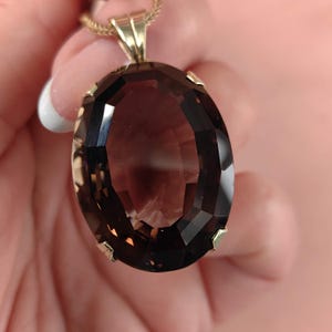 Brown Smoke Topaz Hallmarked 585 14k Yellow Gold Pendant, Large Gold Statement Pendant Charm, Vintage Antique 1950s Mid century Pendant