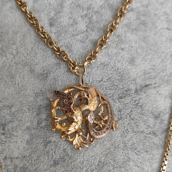 Diamond Emerald Ruby Solid 18k Yellow Gold Griffi… - image 5