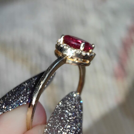 14k Solid Yellow Gold Artificial Ruby Cubic Zirco… - image 9