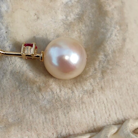 18k Solid yellow Gold  Natural Ruby Pearl Pendant… - image 6