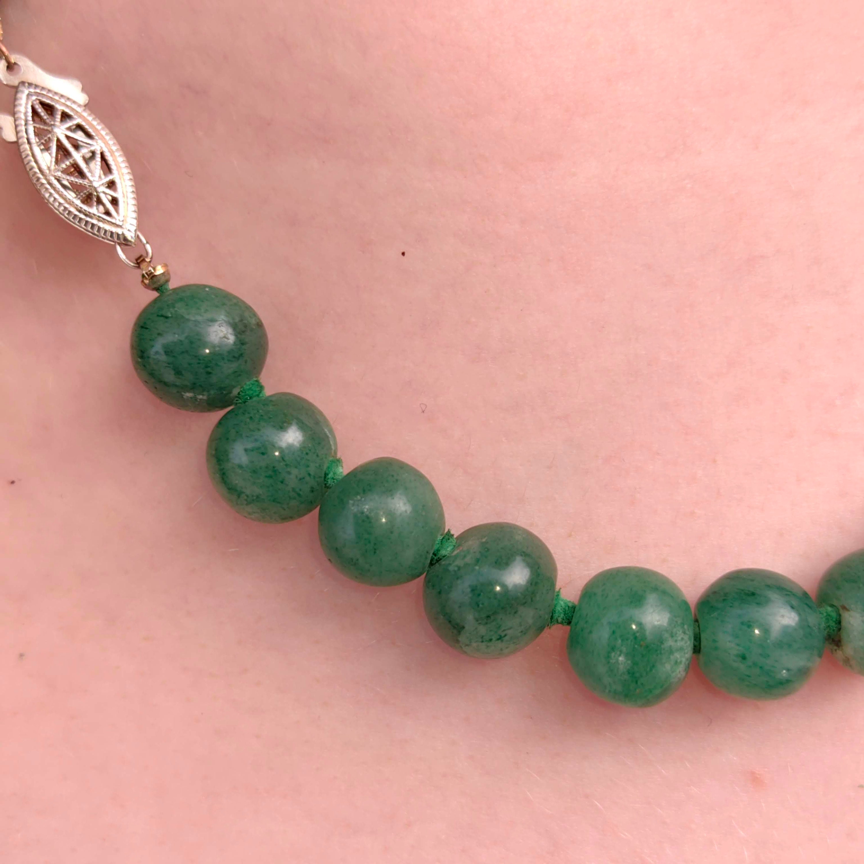 Collier Négligé Art Déco En Argent Massif Avec Aventurine - Bijou Ancien Et élégant - Occasion