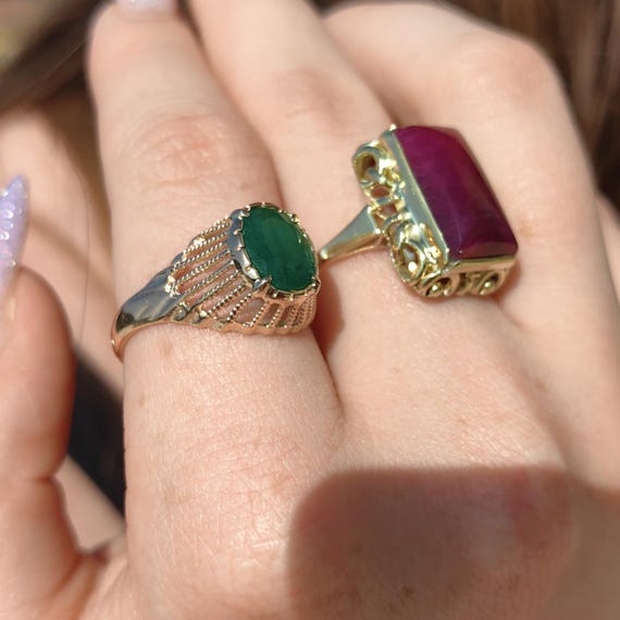 Vintage Art Deco Natural Opaque Red Ruby Elegant … - image 6