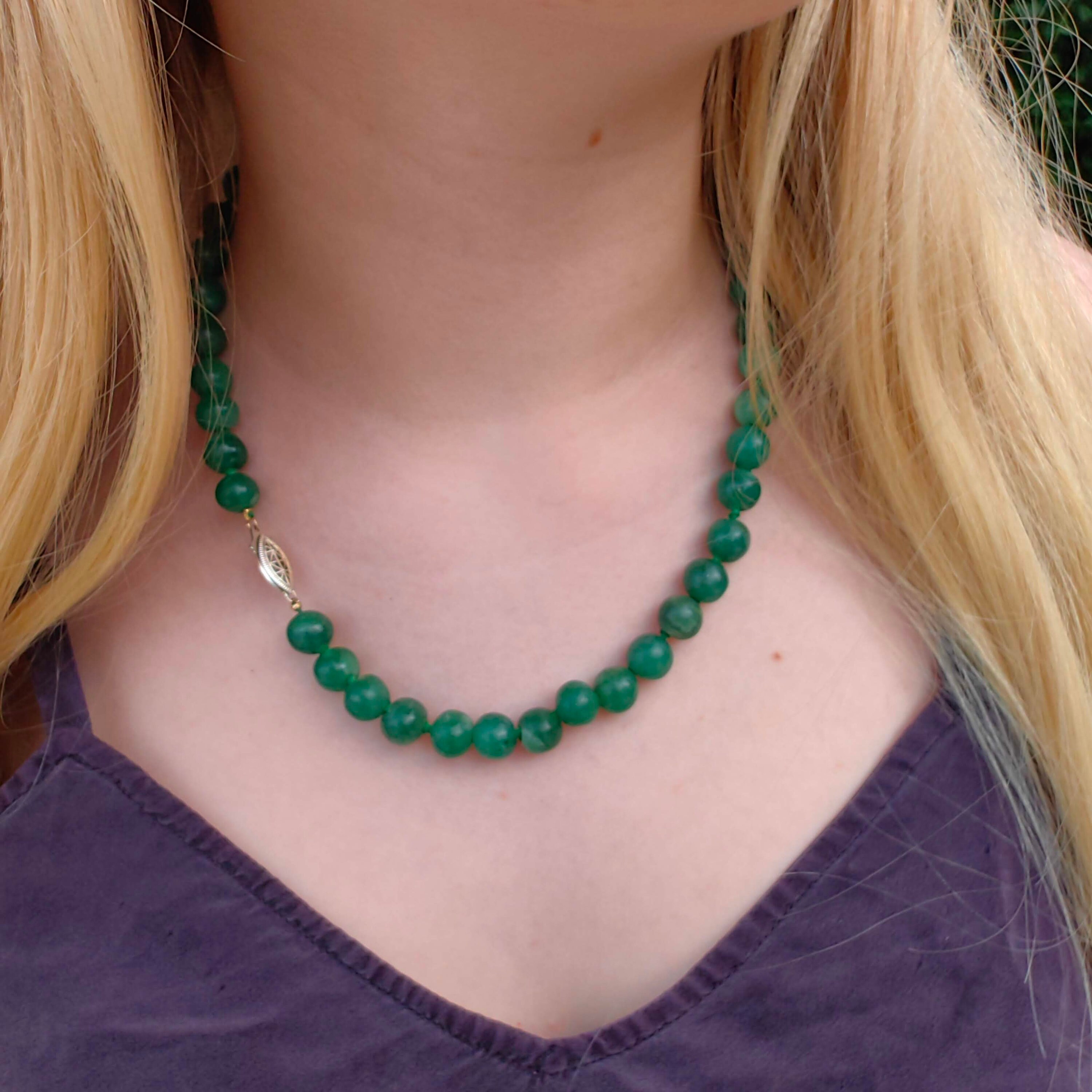 Collier Négligé Art Déco En Argent Massif Et Aventurine – Vintage Et Ancien