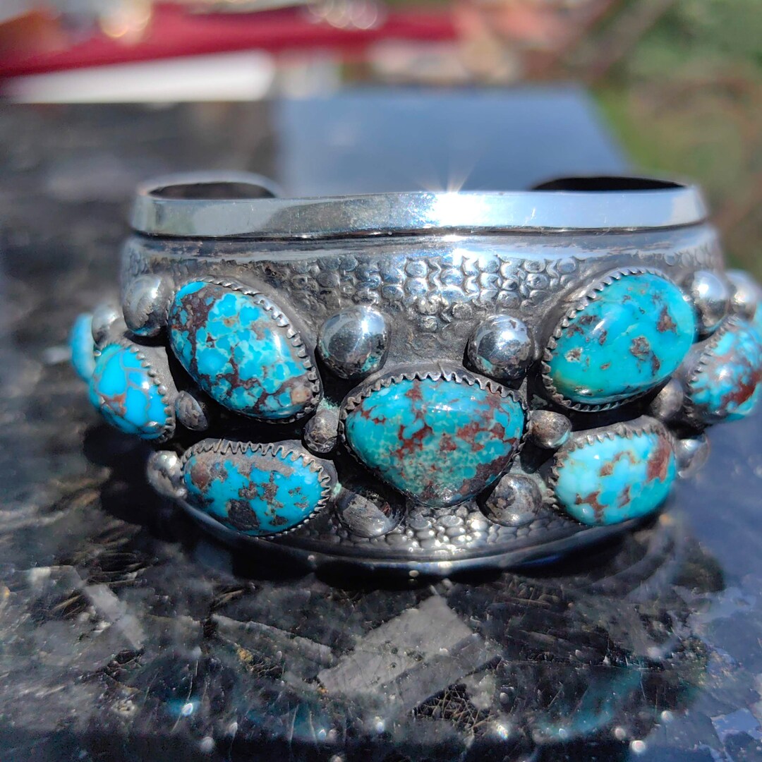 Vintage 1970s Navajo Natural Turquoise Hallmarked Sterling Vintage 1970s Navajo Natural Turquoise Hallmarked Sterling